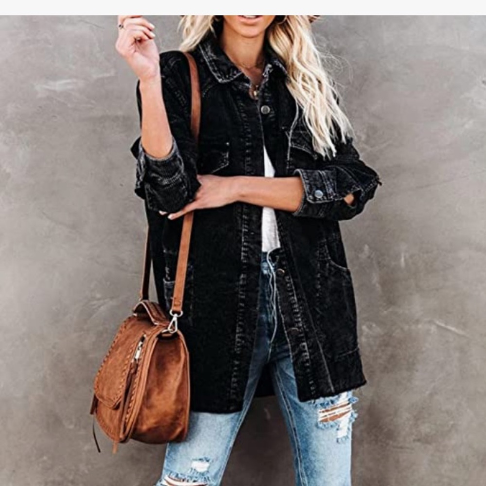 Black Corduroy Shacket with frayed bottom